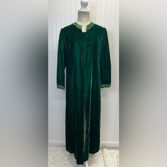 Vintage Green Velvet Sequin Trimmed Maxi‎ Coat Costume Cosplay Renfair - Picture 1 of 8